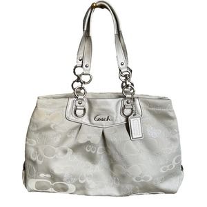 Coach gray and silver Ashley Signature Garden Carryall purse shoulder bag tote